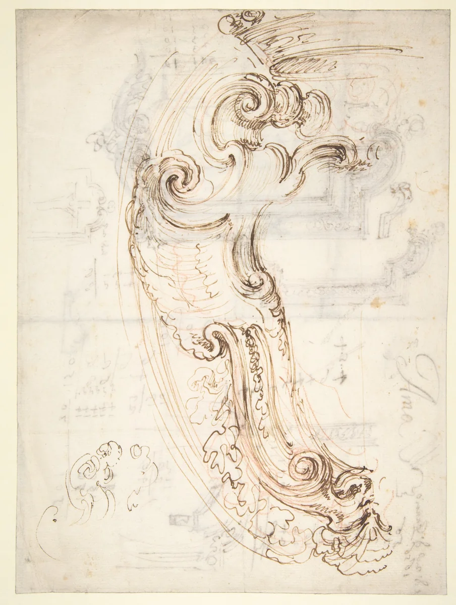 Design for a Cartouche (recto); Designs for Frames (verso) by Stefano della Bella, drawing, 1610-1664