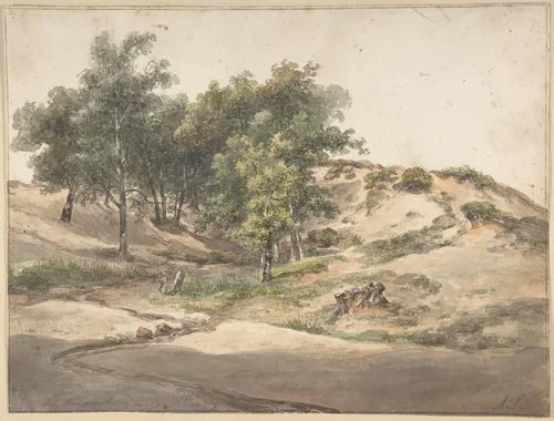A Wooded Landscape Near Beekhuizen by Andreas Schelfhout, drawing, 1800-1870