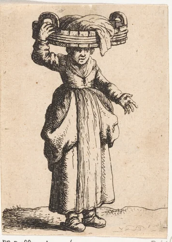 Wasvrouw met tobbe op het hoofd by Jan Gillisz van Vliet, print, 1635