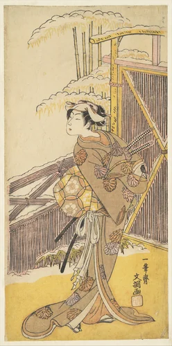 Onoe Kikugorō as Tonase, from Kanadehon Chūshingura (Kanadehon Chūshingura, Shosei Onoe Kikugorō no Tonase) by Ippitsusai Bunchō (一筆齊文調), print, 1773