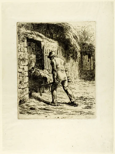 Peasant with a Wheelbarrow by Jean-François Millet, print, 1855
