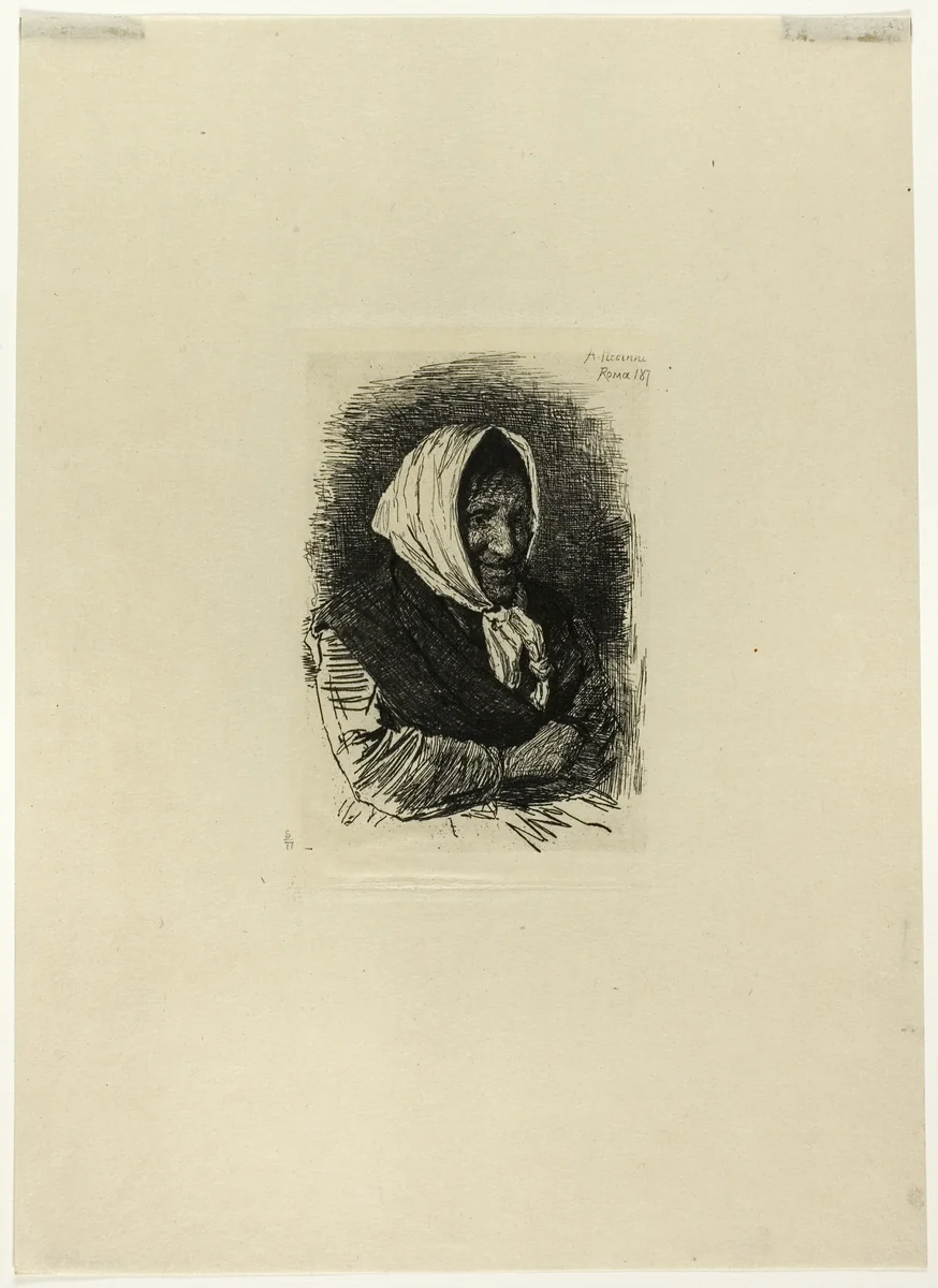 Old Woman Facing Right by Antonio Piccinni, print, 1874