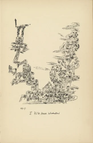 Higher, Fading Away (plate facing page 88) from Potsdamer Platz oder Die Nächte des neuen Messias. Ekstatische Visionen (Potsdamer Platz or The Nights of the New Messiah. Ecstatic Visions) by Paul Klee, illustrated book, 1919