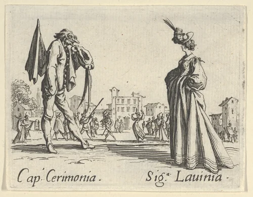Cap. Cerimonia - Sig. Lauinia, from "Balli di Sfessania" (Dance of Sfessania) by Jacques Callot, print, 1622