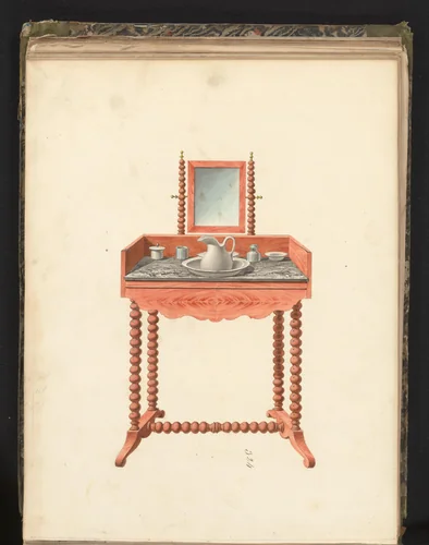 Ontwerp voor toilettafel met spiegel by anonymous, drawing, 1825-1839