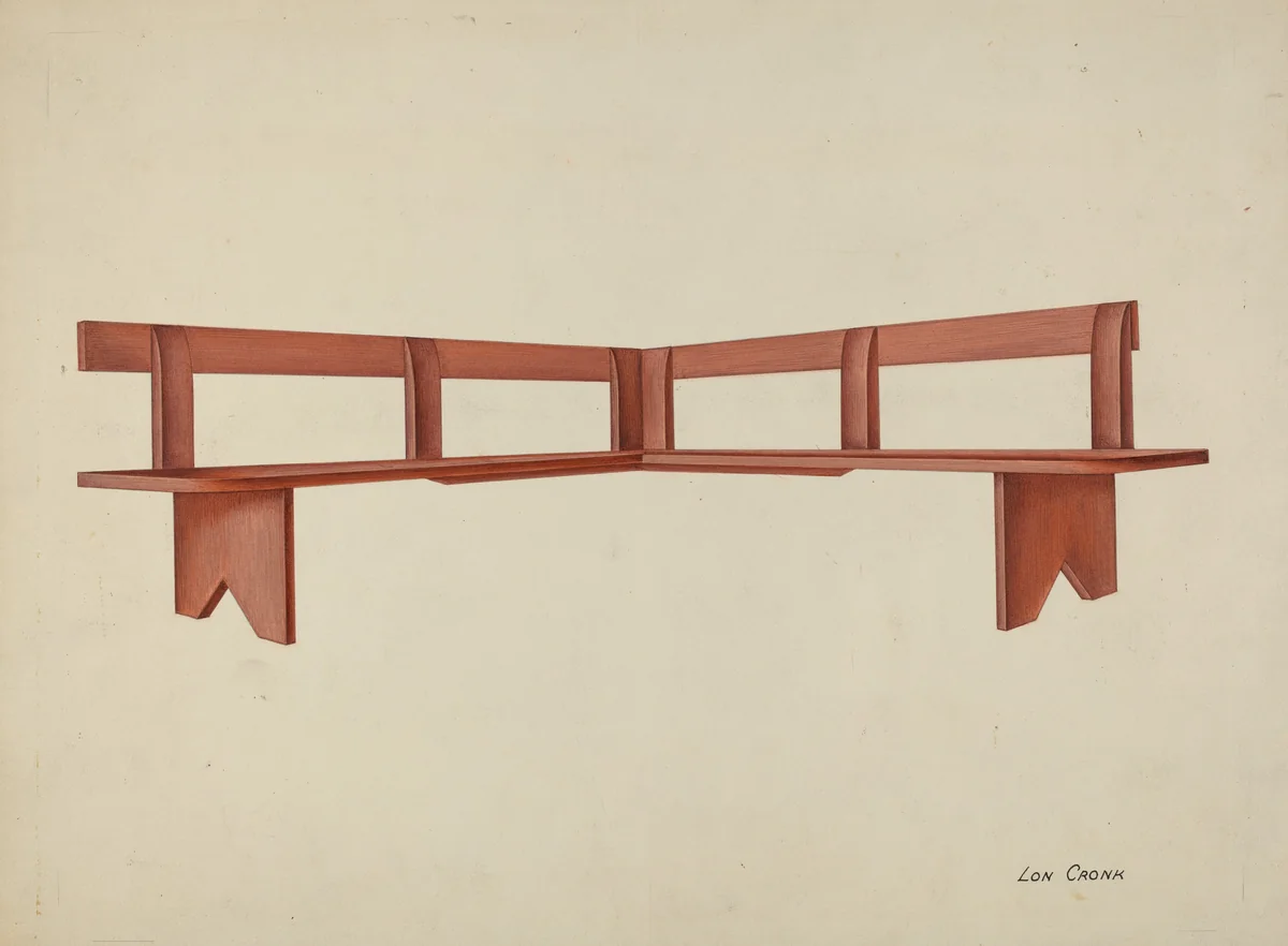 Shaker Porch Bench by Lon Cronk, index of american design, 1935-1942