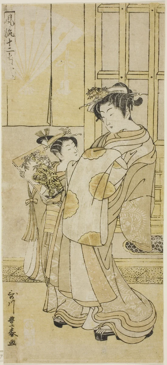 Courtesan and attendant by Utagawa Toyoharu, print, 1770