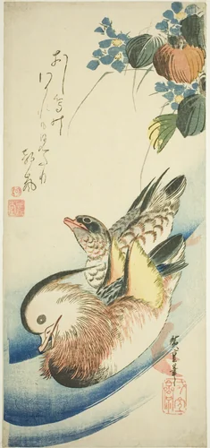 Mandarin ducks by Utagawa Hiroshige (歌川広重), print, 1830-1839