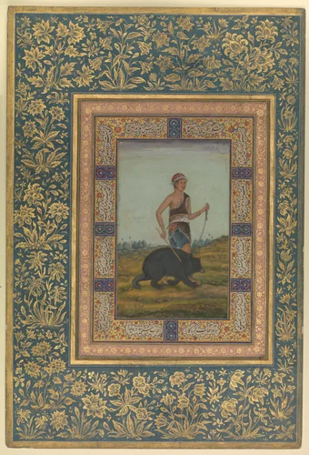 "Dervish Leading a Bear", Folio from the Shah Jahan Album by Govardhan, manuscript, 1800-1825