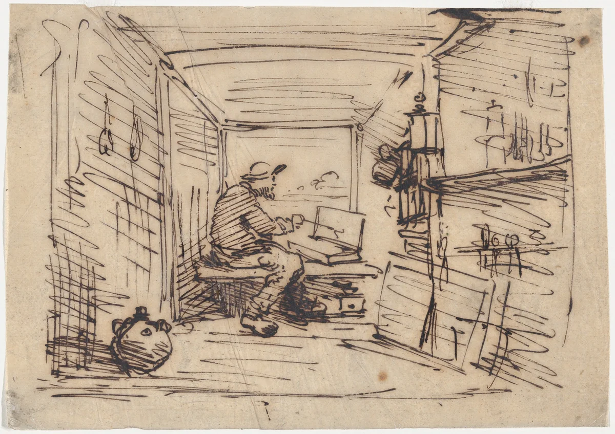 The Boat Studio by Charles-François Daubigny, drawing, 1862