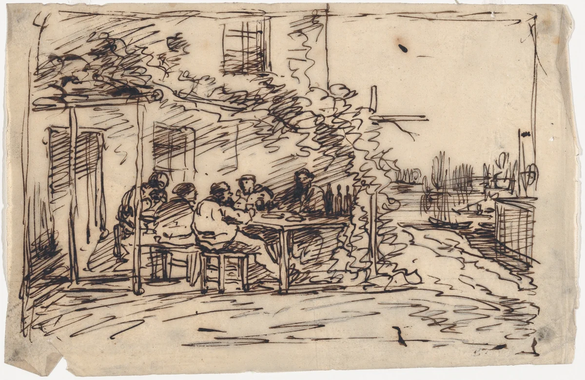 Lunch at Asnières Before Departing by Charles-François Daubigny, drawing, 1862