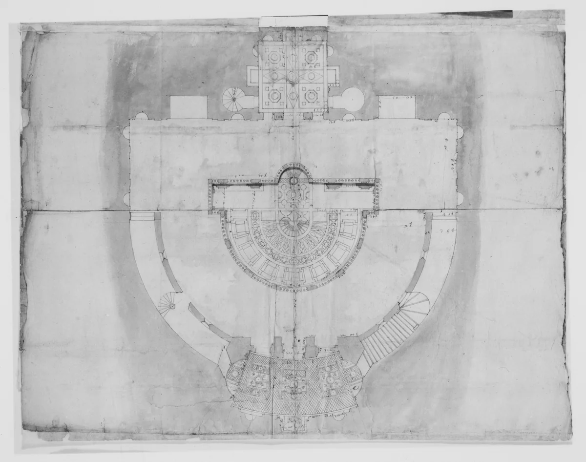 Villa Giulia, plan (composite) by anonymous, drawing, 1500-1560