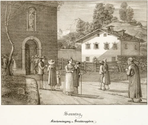 Sunday: Going to Church Near Berchtesgaden by Ferdinand Olivier, print, 1823