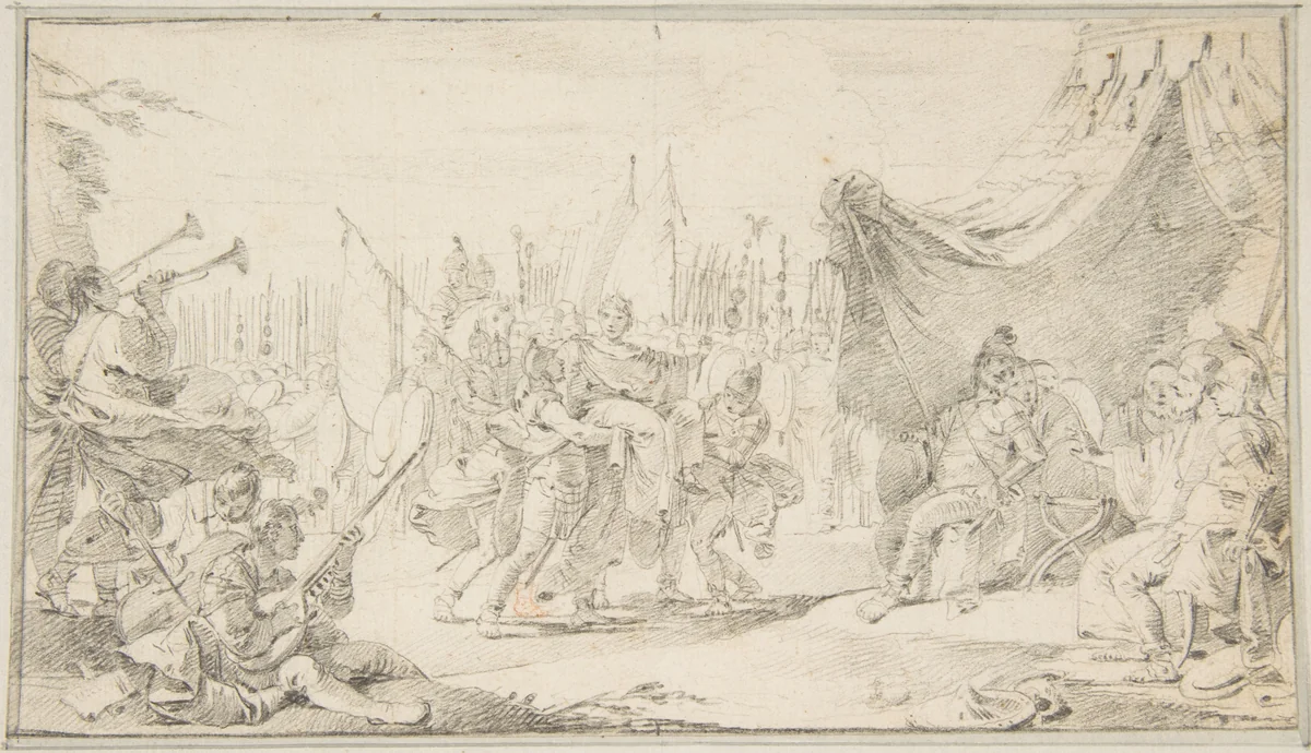 Illustration for a Book: General Carried in Triumph by Giovanni Battista Tiepolo, drawing, 1696-1770