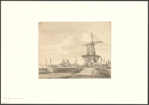 Gezicht op bolwerk Het Blauwhoofd met molen De Bok by anonymous, drawing, 1718-1879