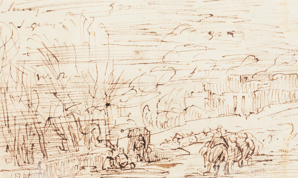 Figures in a Landscape [verso] by Thomas Barker, drawing, 1769-1847