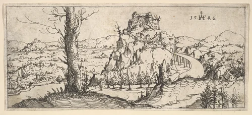 Landscape with High Rocks and Fortresses by Augustin Hirschvogel, print, 1546