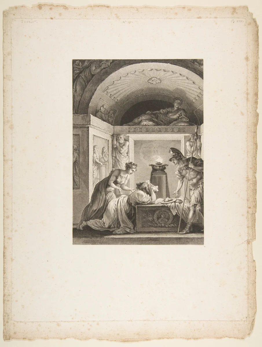 La Matrone d'Ephese, from "Contes et nouvelles en vers par Jean de La Fontaine. A Paris, de l'imprimerie de P. Didot, l'an III de la République, 1795" by Jean Louis Delignon, print, 1795