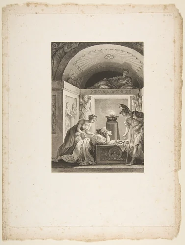 La Matrone d'Ephese, from "Contes et nouvelles en vers par Jean de La Fontaine. A Paris, de l'imprimerie de P. Didot, l'an III de la République, 1795" by Jean Louis Delignon, print, 1795
