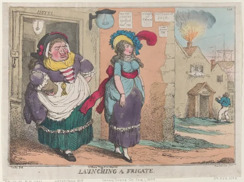 Launching a Frigate by Thomas Rowlandson, print, 1809-1818