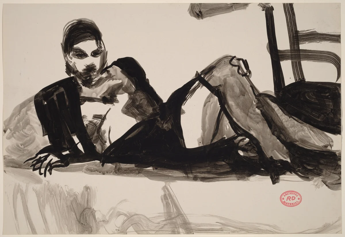 Untitled [woman reclining in a dark outfit] by Richard Diebenkorn, drawing, 1955-1967