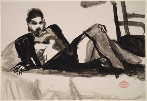 Untitled [woman reclining in a dark outfit] by Richard Diebenkorn, drawing, 1955-1967