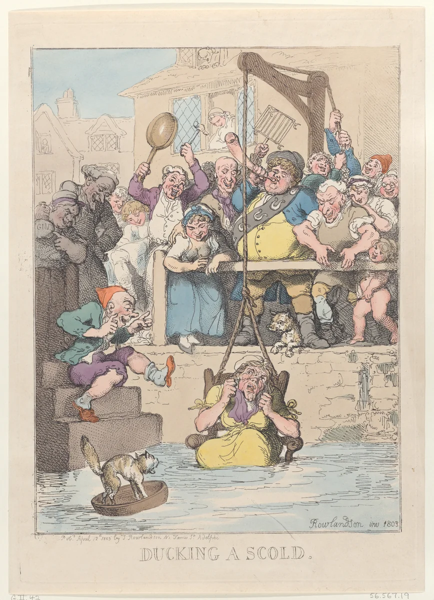Ducking a Scold by Thomas Rowlandson, print, 1803
