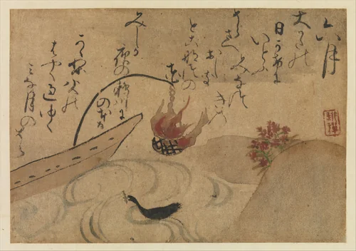 “Sixth Month” from Fujiwara no Teika’s “Birds and Flowers of the Twelve Months” by Ogata Kenzan, painting, 1743