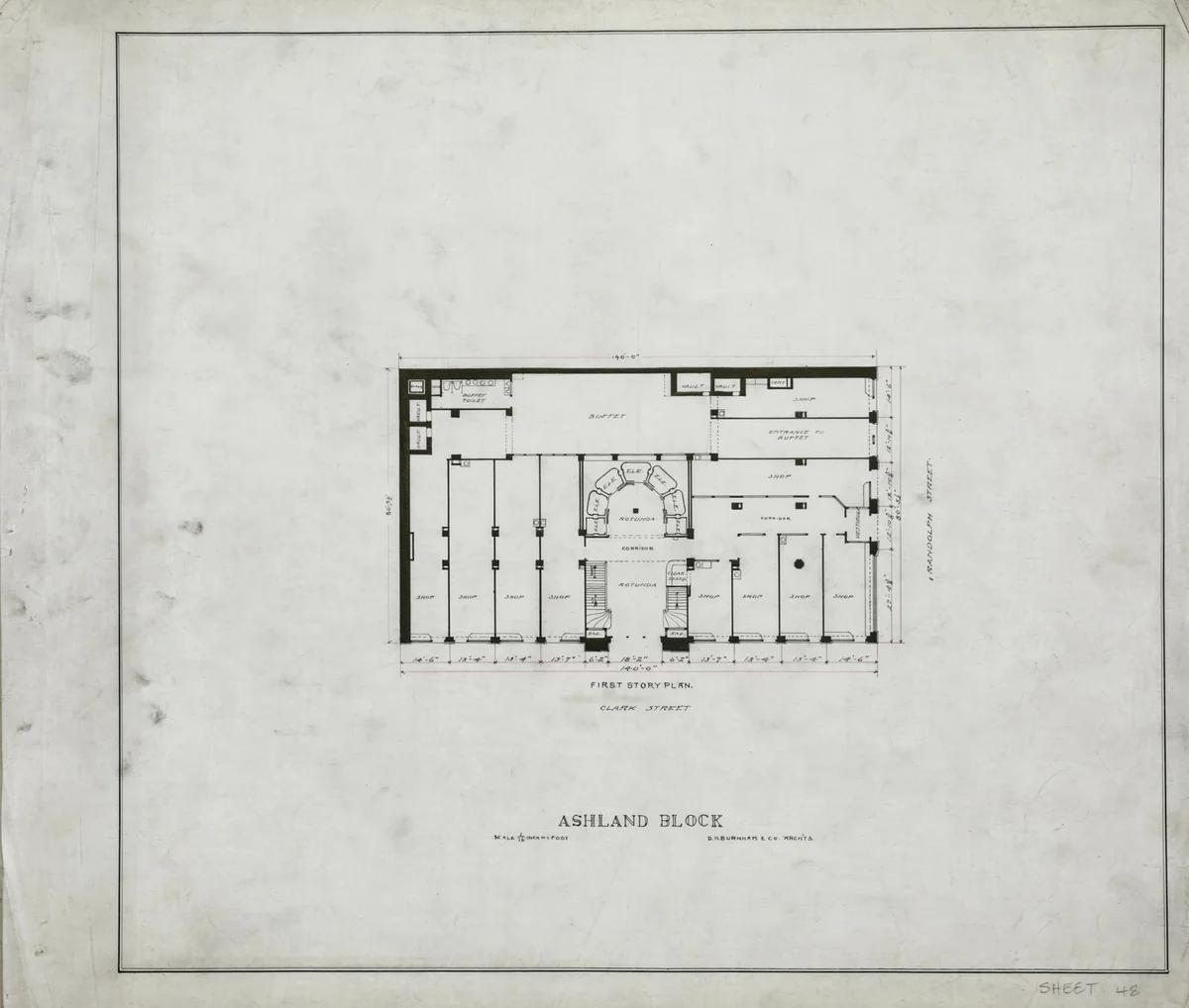 Ashland Block, Chicago, Illinois, Floor Plans by D.H. Burnham & Company, drawing, 1892