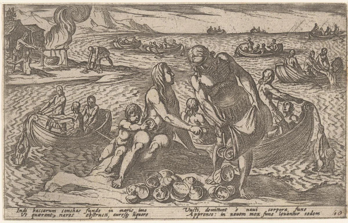 Vissers en families verzamelen oesters by Antonio Tempesta, print, 1605