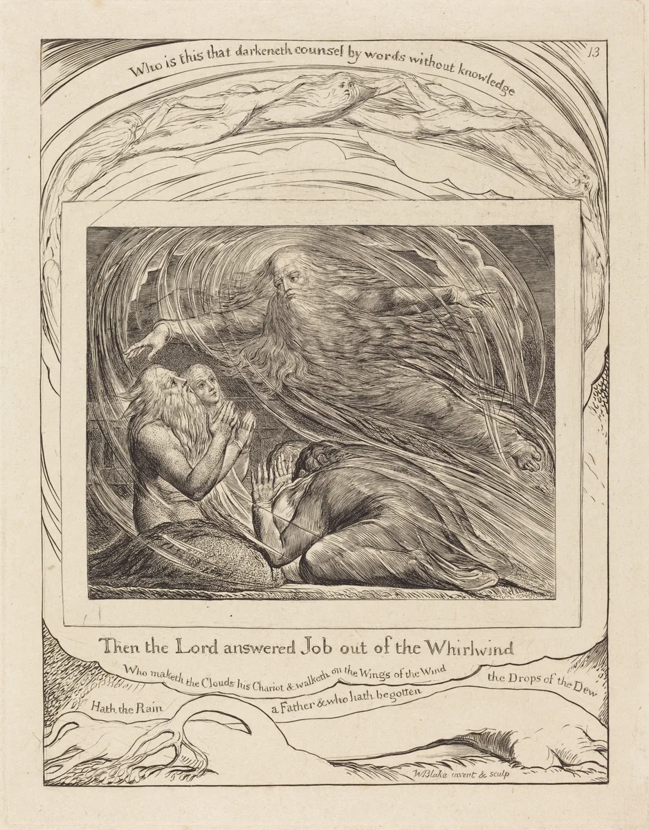 The Lord Answering Job out of the Whirlwind by William Blake, print, 1825
