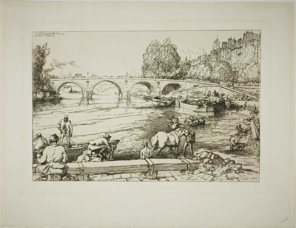 The Watering Place at the Pont Marie by Louis Auguste Lepère, print, 1902