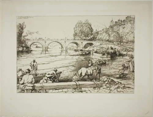 The Watering Place at the Pont Marie by Louis Auguste Lepère, print, 1902