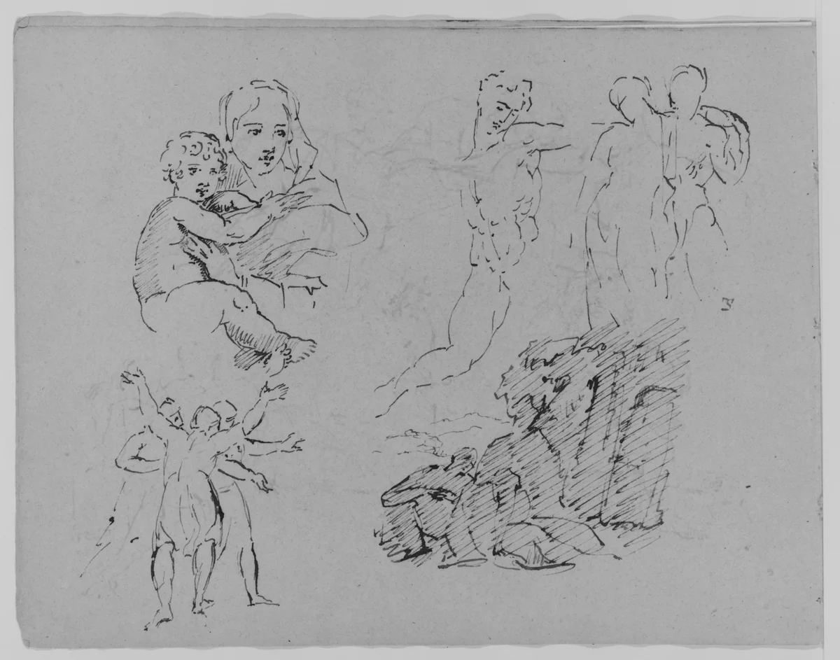 Five Figure Studies (from Sketchbook) by Thomas Sully, artwork, 1810-1820