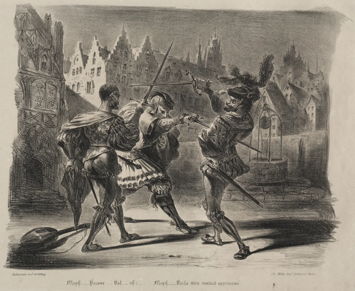 Illustrations for Faust: Duel of Faust and of Valentin by Eugène Delacroix, print, 1828