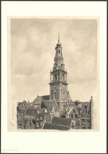 Gezicht op de Zuiderkerkstoren by anonymous, drawing, 1850-1950