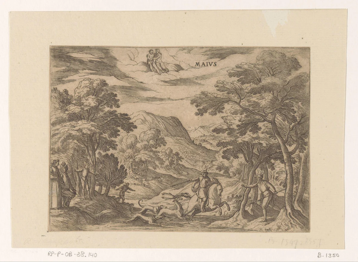Mei: jacht (tweelingen) by Unknown, print, 1575-1613