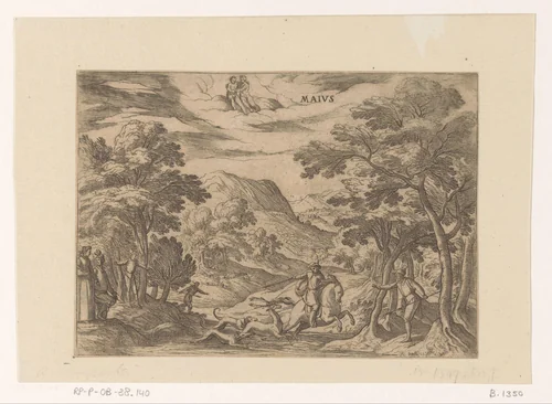 Mei: jacht (tweelingen) by Unknown, print, 1575-1613