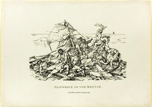Shipwreck of the Medusa by Jean Louis André Théodore Géricault and Nicolas Toussaint Charlet and Charles Joseph Hullmandel, print, 1820