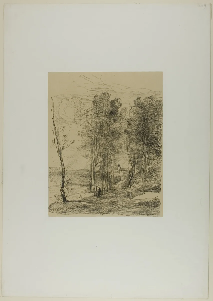The Bell Tower of St. Nicolas-lez-Arras by Jean-Baptiste-Camille Corot, print, 1871