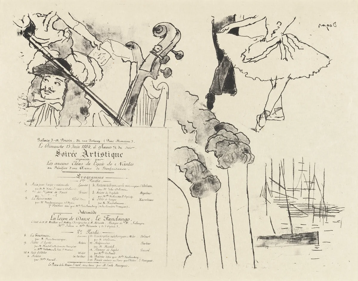 Program for the Soiree Artistique (Programme de la Soirée des anciens élèves du Lycée de Nantes) by Edgar Degas, print, 1844