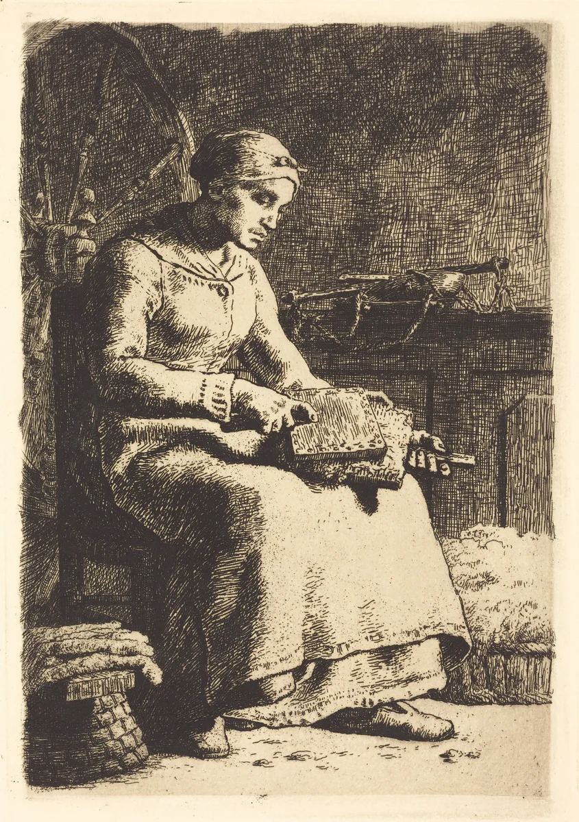 The Wool Carder (La cardeuse) by Jean-François Millet, print, 1850-1860