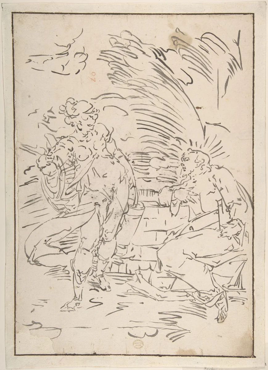 Christ and the Woman of Samaria at the Well by Luca Cambiaso, drawing, 1527-1585