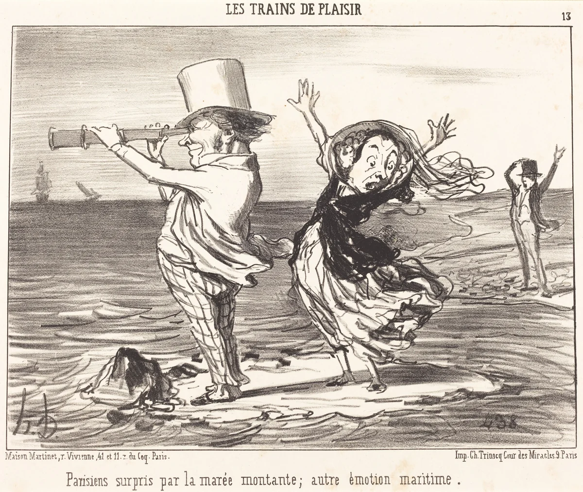 Parisiens surpris par la marée... by Honoré Daumier, print, 1852
