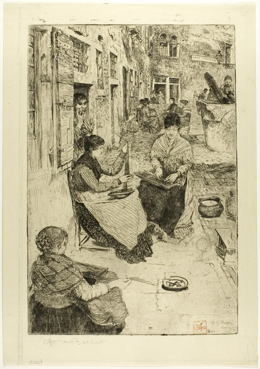 Bead Stringers by Otto Henry Bacher, print, 1882