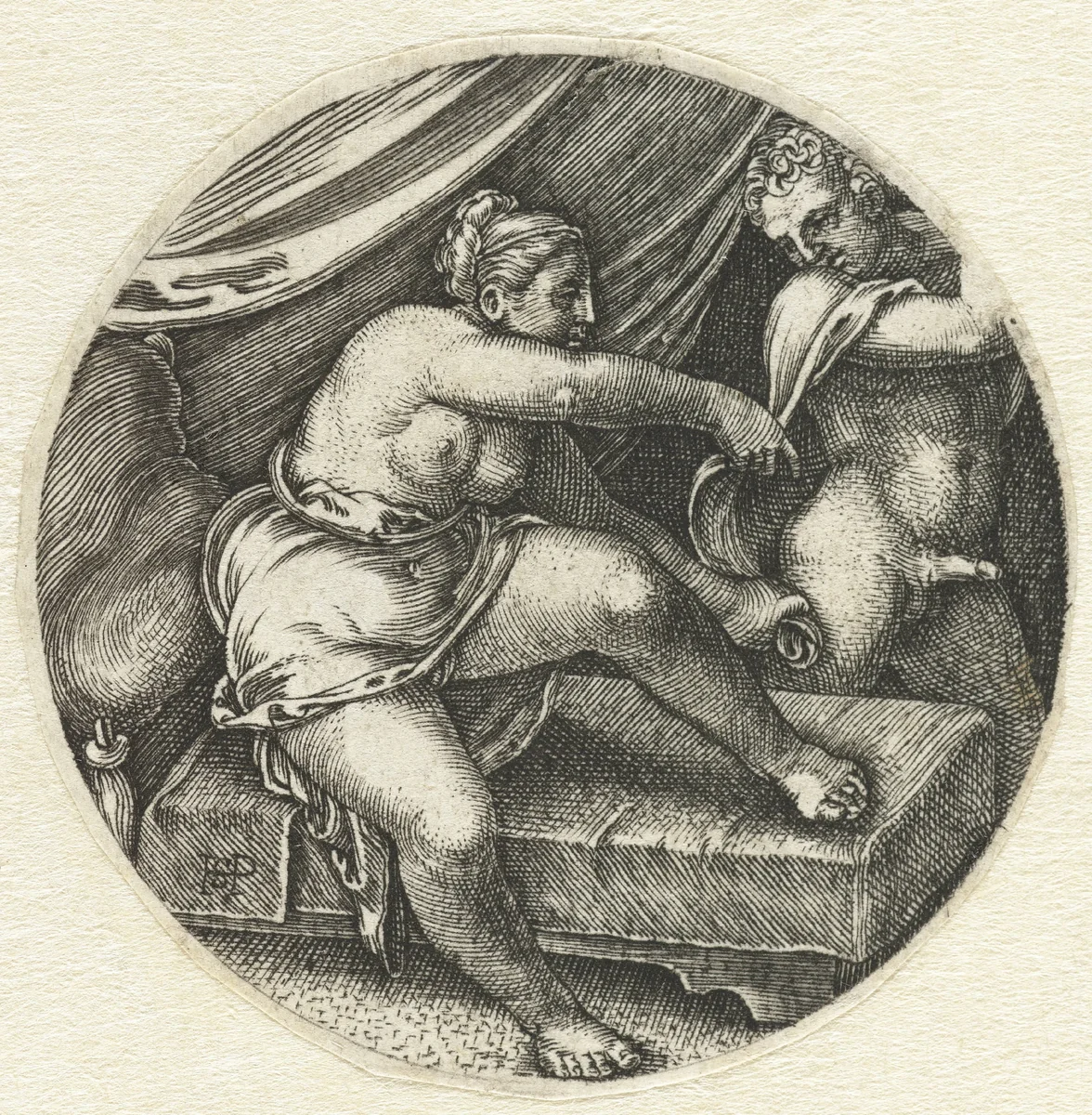 Jozef en de vrouw van Potifar by anonymous, print, 1526-1599