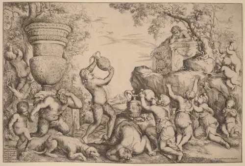 Bacchanal by Giovanni Andrea Podestà, print, 1640