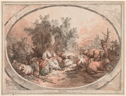 Noon by Gilles Demarteau, print, 1745-1776
