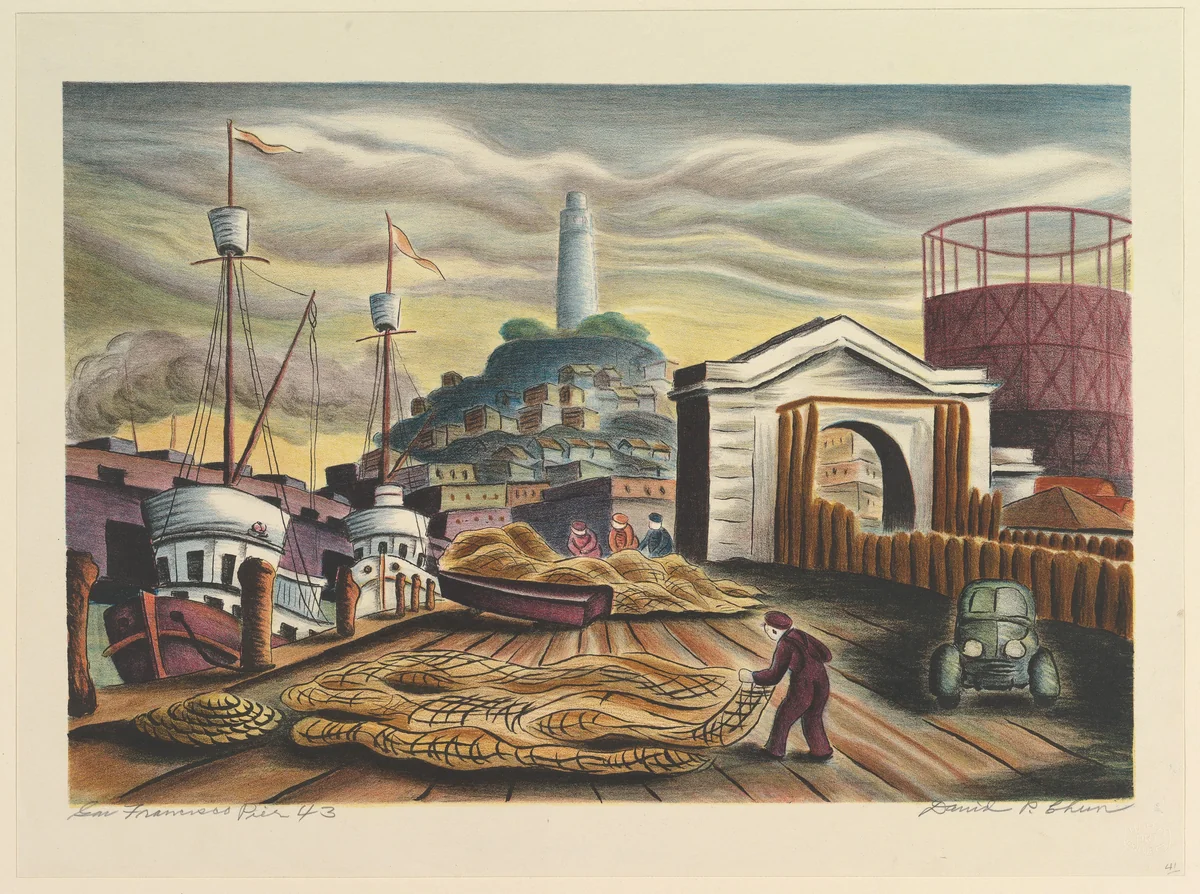 San Francisco Pier by David Paul Chun, print, 1943
