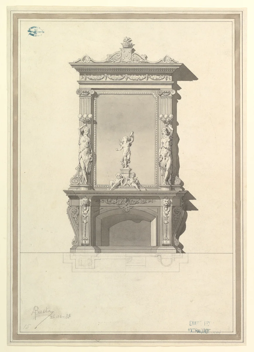 Design for Mantlepiece by Antonio Francisco Baeta, drawing, 1881-1900